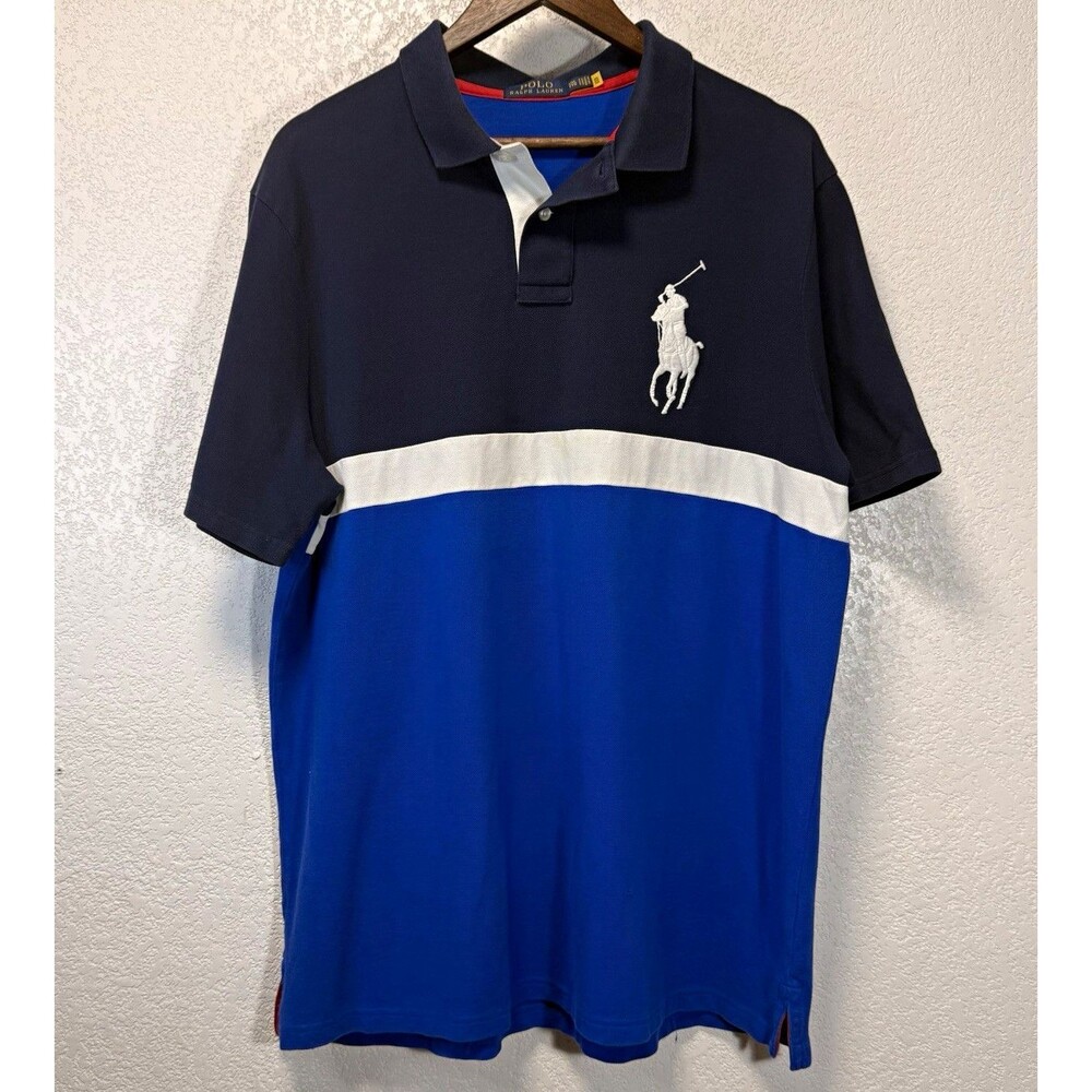 Polo Ralph Lauren Men’s 2XL Big Pony Blue Navy White Colorblock Polo Shirt